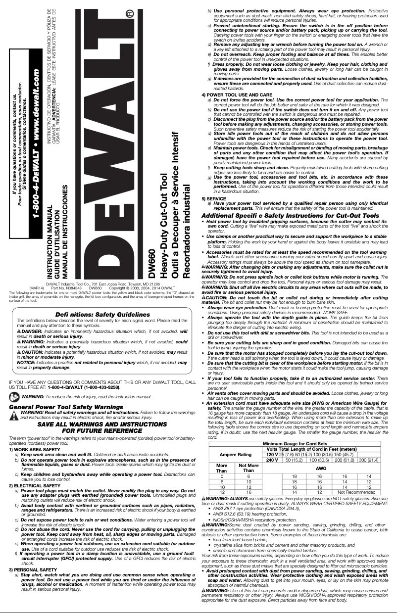 Page 1 of the manual User Manual DeWalt DW660