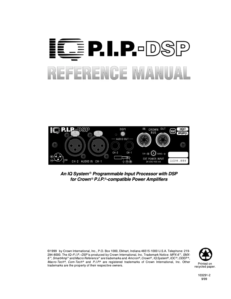 First page image of the manual for IQ-P.I.P.-DSP
