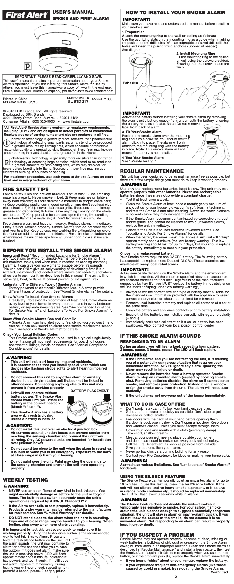 First page image of the manual for P1000