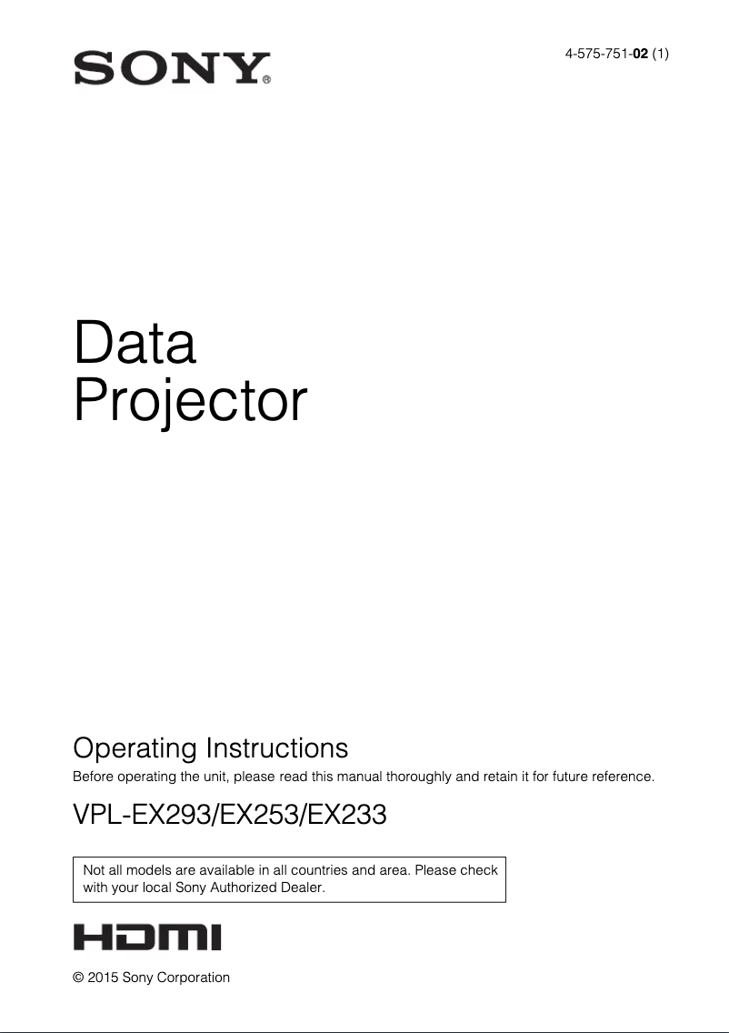 First page image of the manual for VPL-EX253