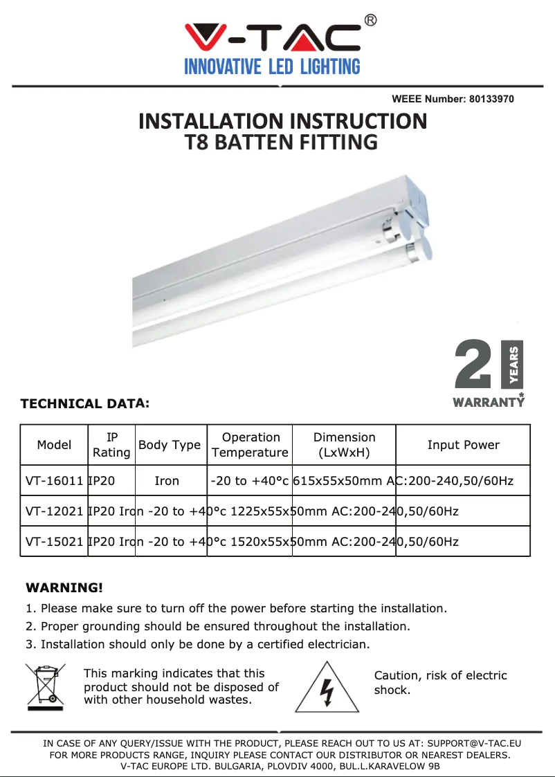 Page 1 of the manual User Manual V-TAC VT-15021