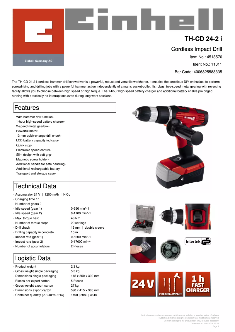 First page image of the manual for TH-CD 24-2 i