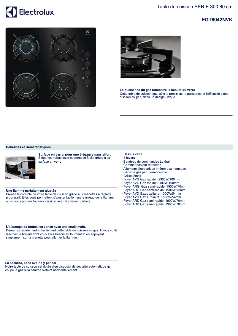 Page 1 of the manual Technical Sheet Electrolux EGT6042NVK