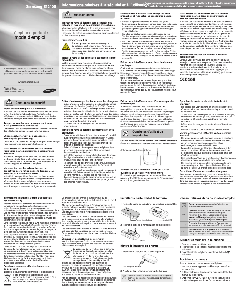 Page 1 of the manual User Manual Samsung E1310