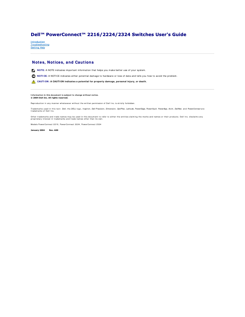 Page 1 of the manual User Manual Dell PowerConnect 2216