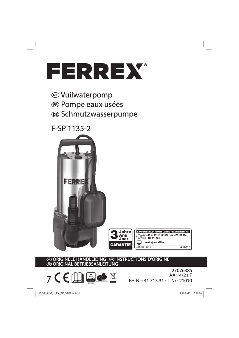 First page image of the manual for F-SP 1135-2