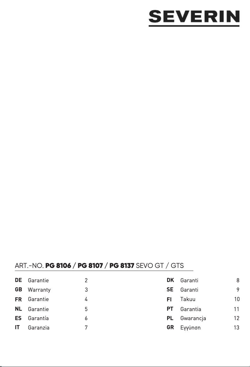 First page image of the manual for SEVO GTS PG 8107