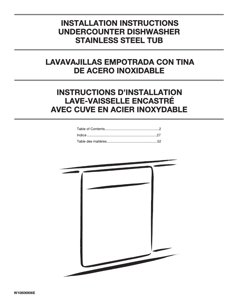 Page 1 of the manual Installation Guide Whirlpool WDT975SAHV