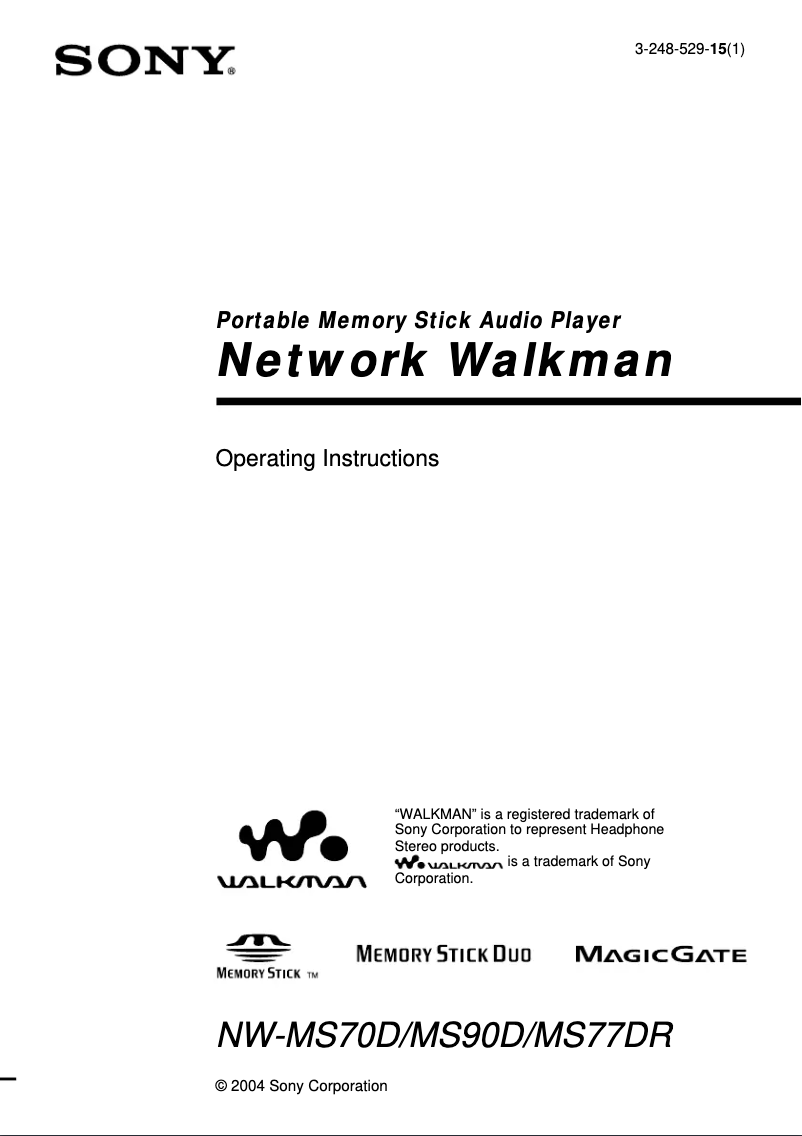 Page 1 of the manual User Manual Sony Walkman NW-MS77DR