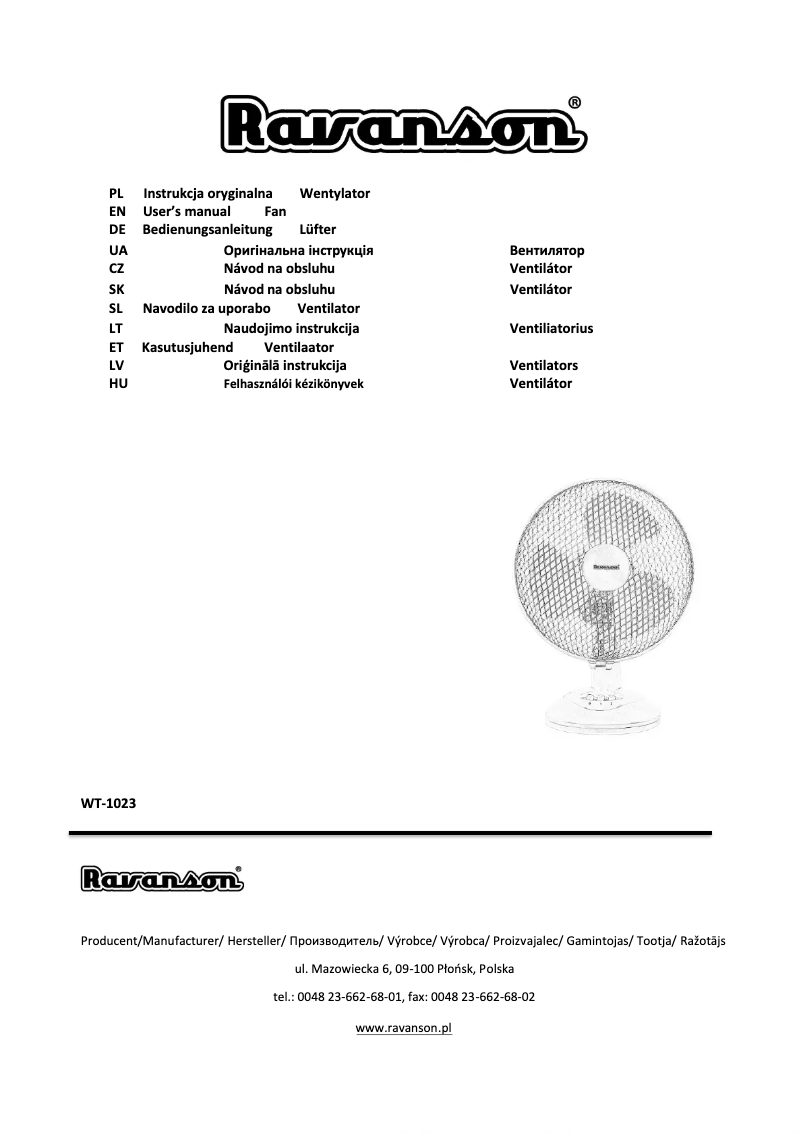 First page image of the manual for WT-1023