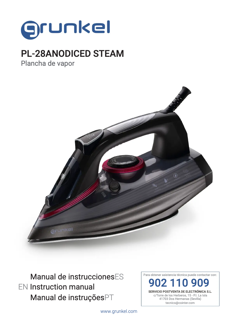 Page 1 of the manual User Manual Grunkel PL-28ANODICED Steam