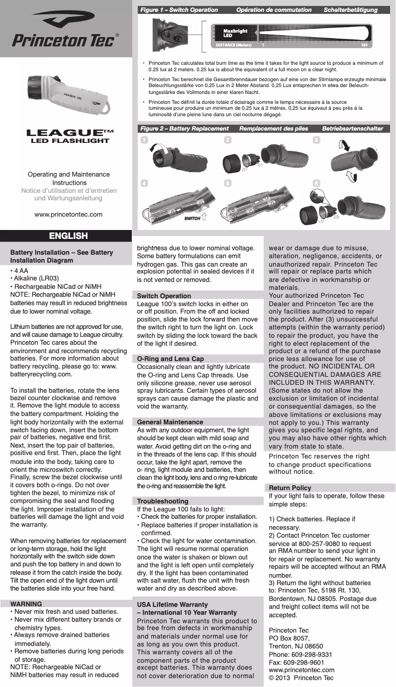 Page 1 of the manual User Manual Princeton Tec League