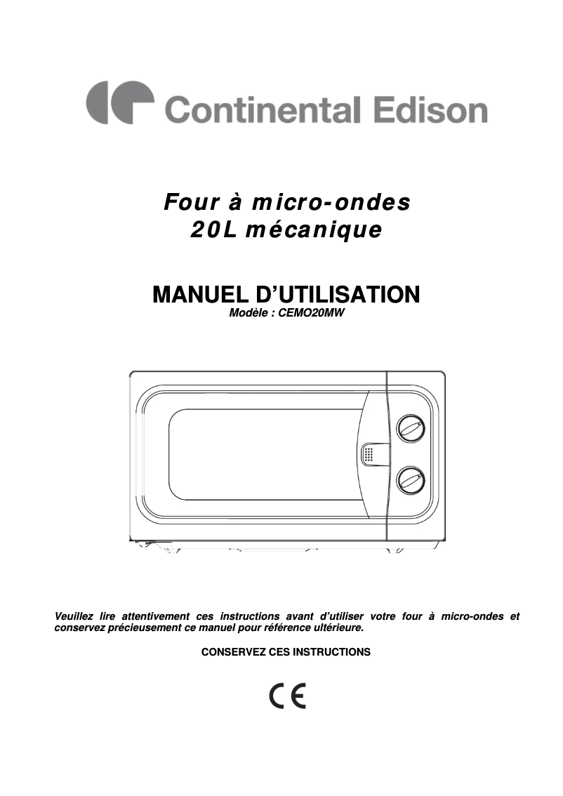 Image de la première page du manuel de l'appareil CEMO20MW