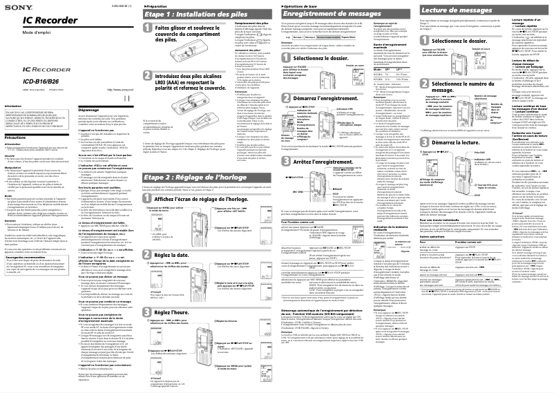 Page 1 of the manual User Manual Sony ICD-B16