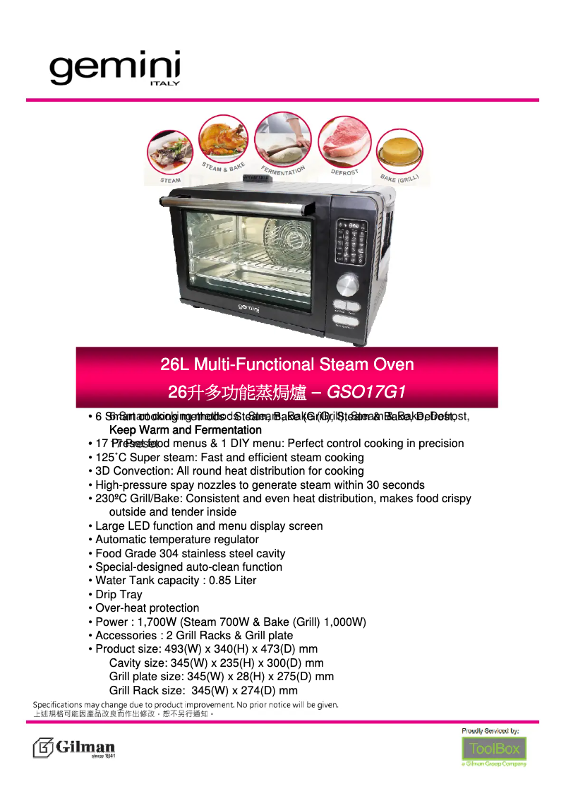 Page 1 de la notice Manuel utilisateur Gemini GSO17G1