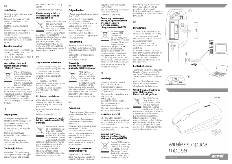 Page 1 de la notice Manuel utilisateur Acme 100303