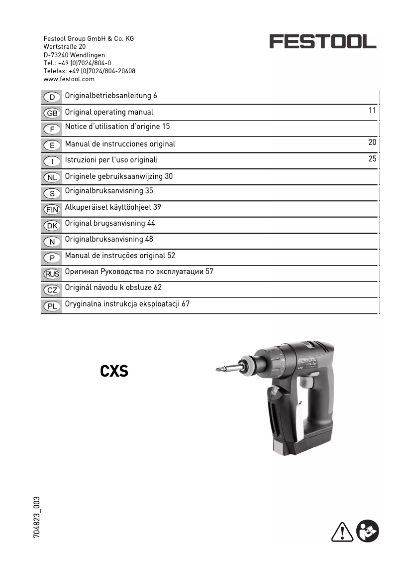 Page 1 of the manual User Manual Festool CXS Li 1,5 Plus