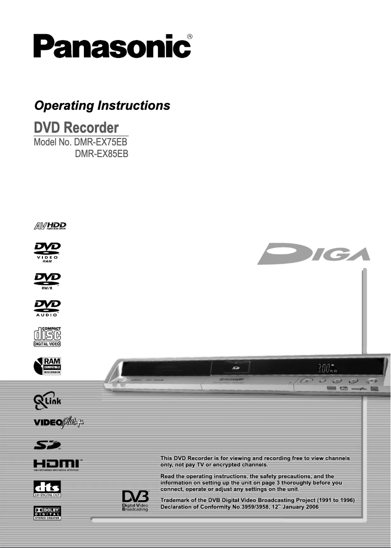 First page image of the manual for DMR-EX75