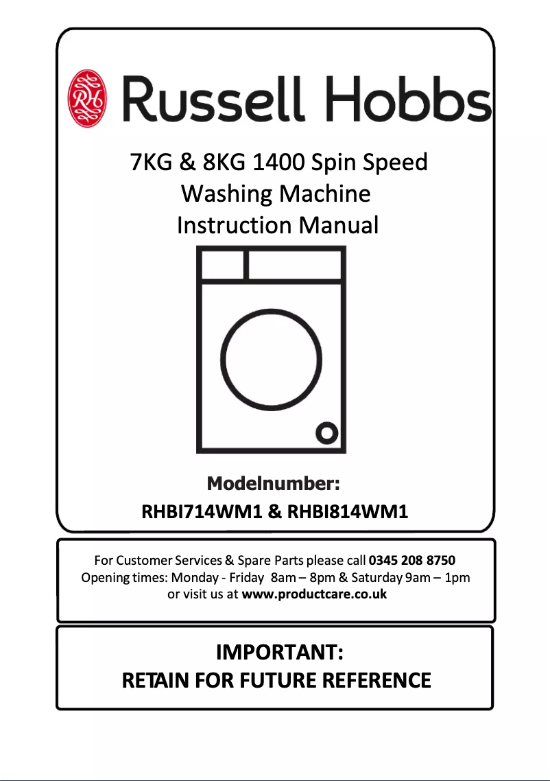 Page 1 of the manual User Manual Russell Hobbs RHBI8140WM1