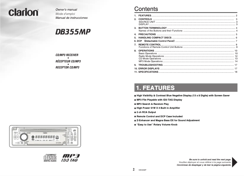 Page 1 de la notice Manuel utilisateur Clarion DB355MP