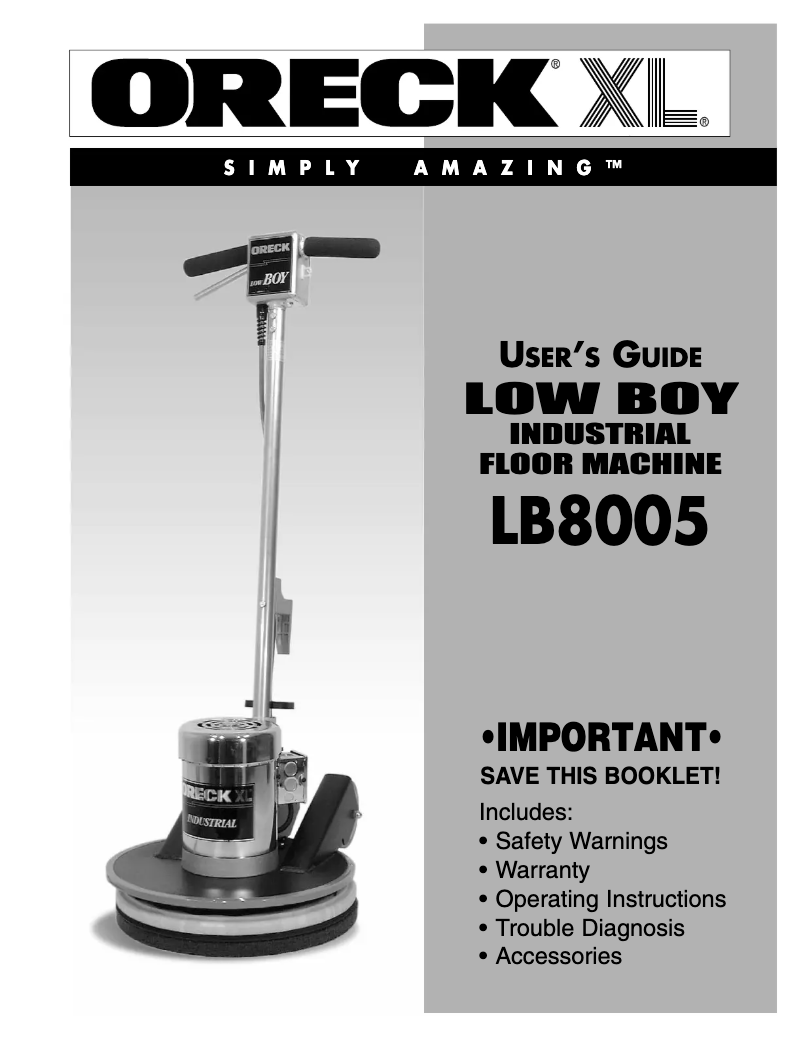 Page 1 of the manual User Manual Oreck Lowboy LB8005