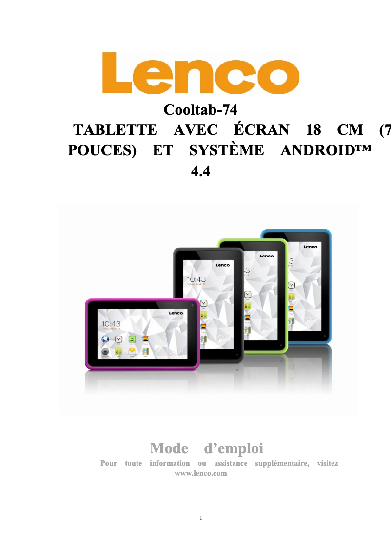 Image de la première page du manuel de l'appareil Cooltab-74
