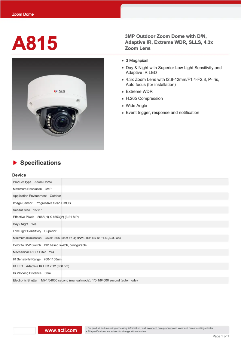 First page image of the manual for A815