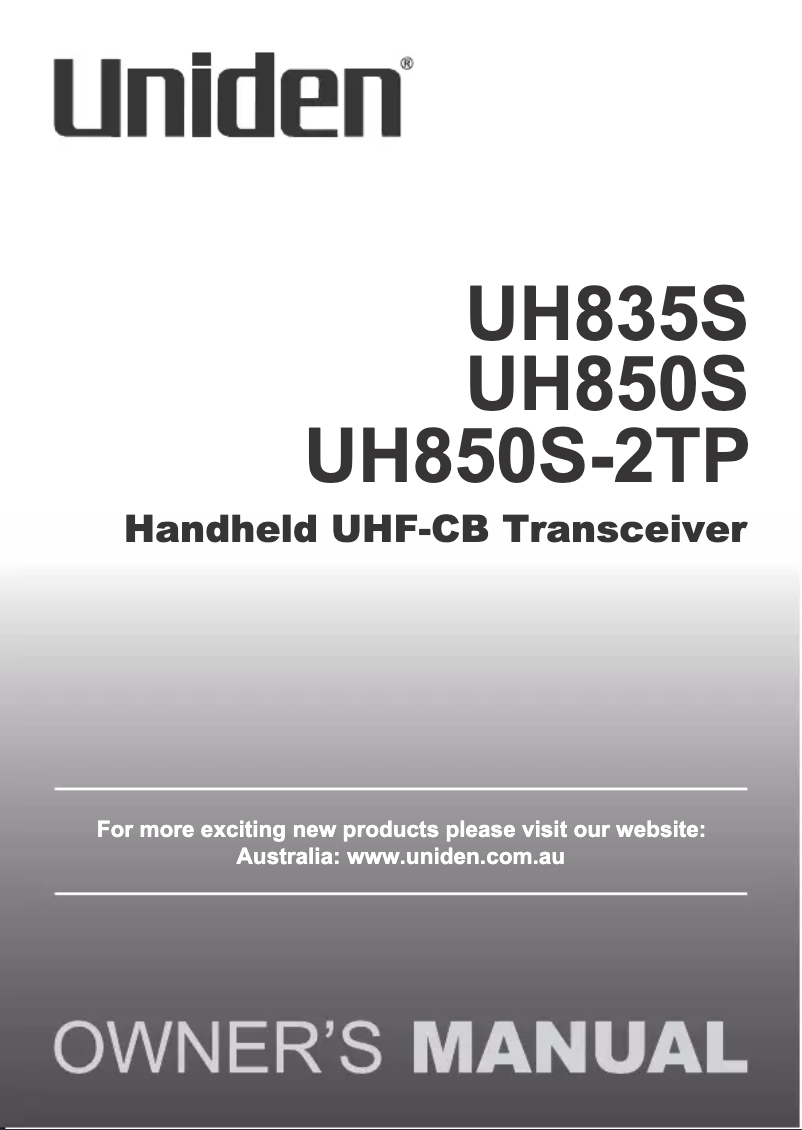 Page 1 of the manual User Manual Uniden UH850