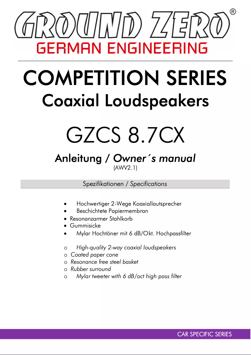 First page image of the manual for GZCS 8.7CX