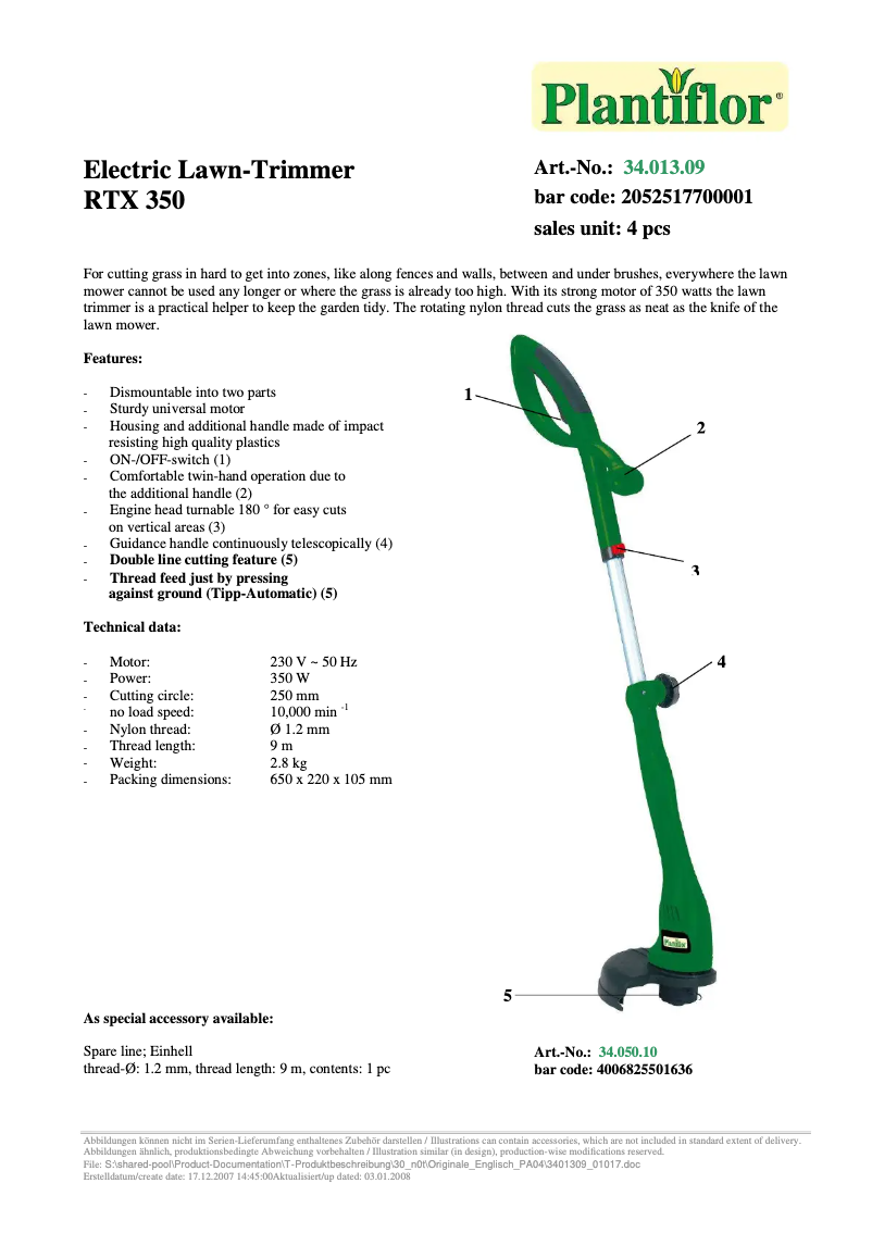 First page image of the manual for RTX 350
