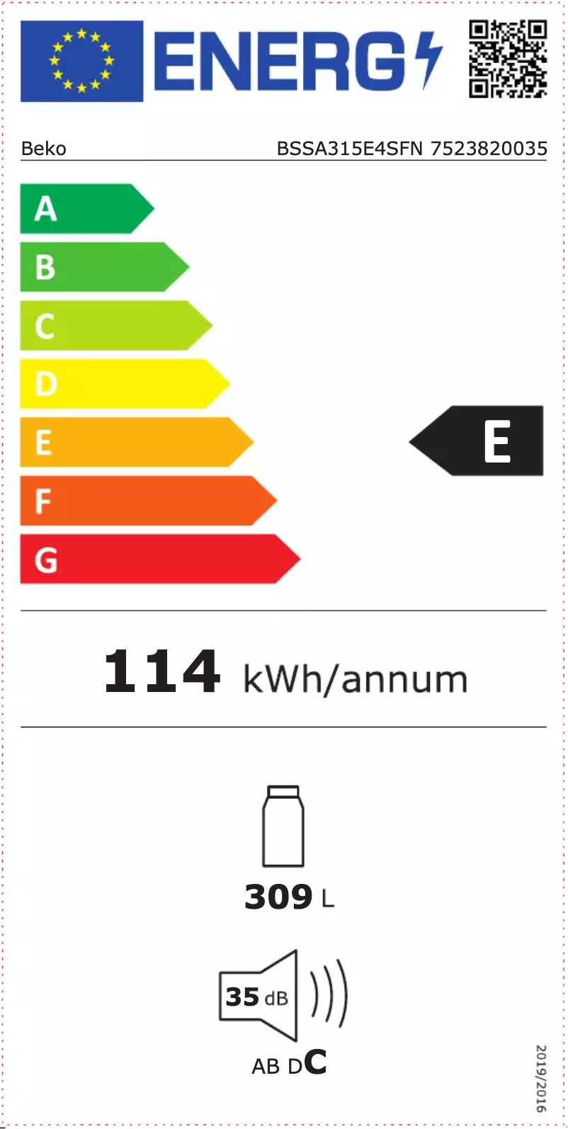 Page 1 of the manual Energy Label Beko BSSA315E4SFN