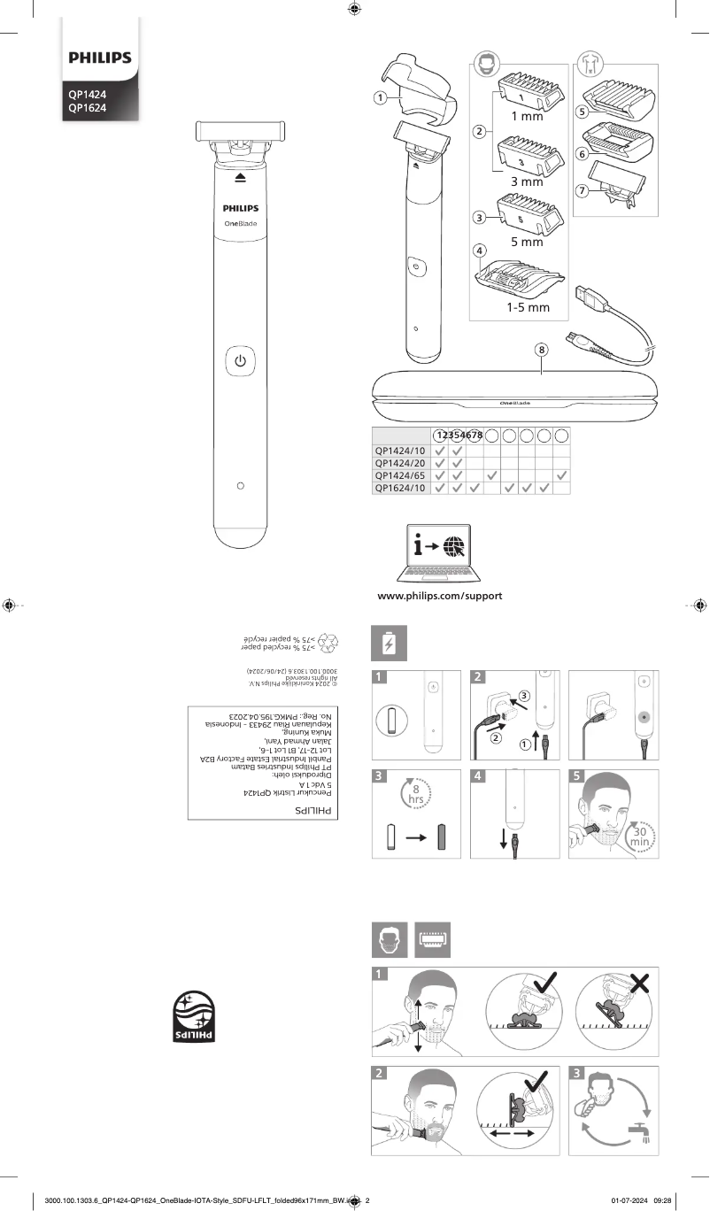 Page 1 of the manual User Manual Philips OneBlade QP1424