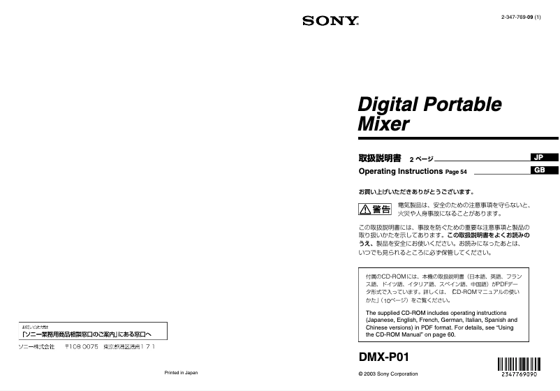 First page image of the manual for DMX-P01