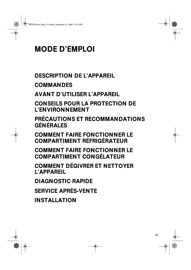 Page 1 de la notice Manuel utilisateur Whirlpool ARG 422/1/R