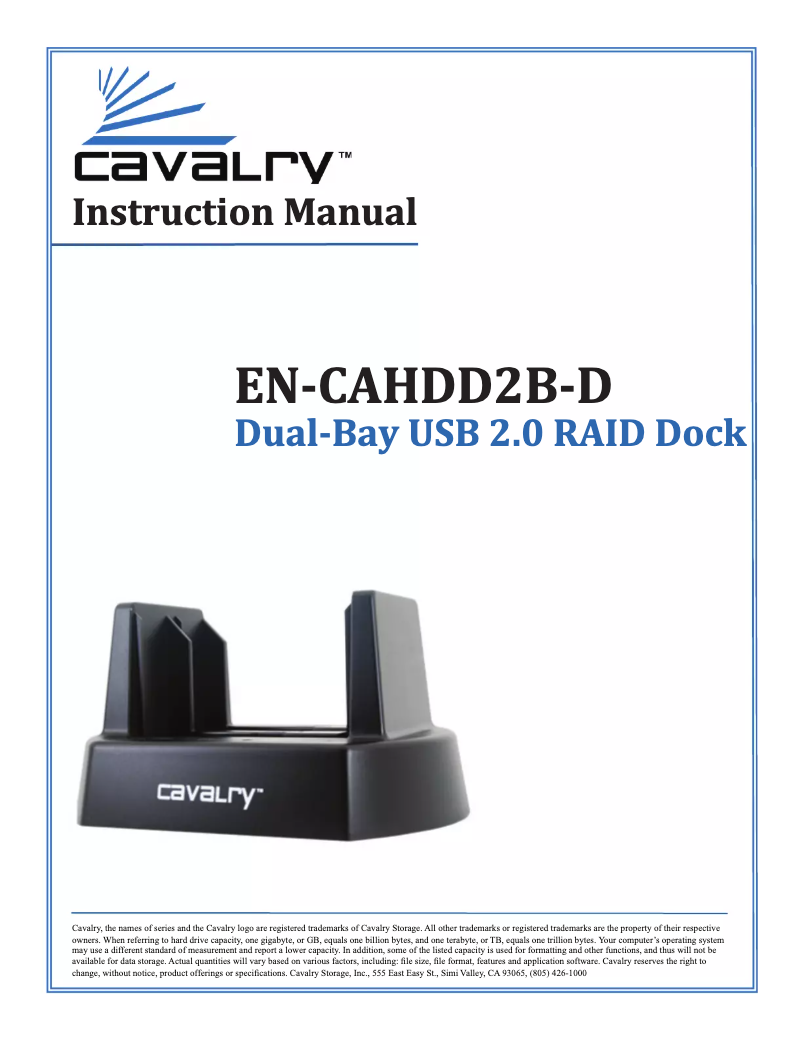 Page 1 of the manual User Manual Cavalry CAHDD3001T01