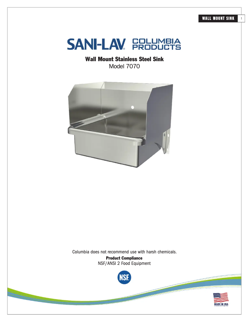 Page 1 of the manual User Manual Sani-Lav 7070