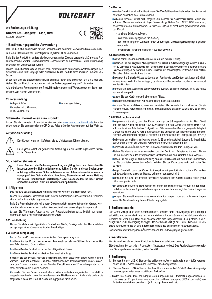Page 1 of the manual User Manual Voltcraft BC4