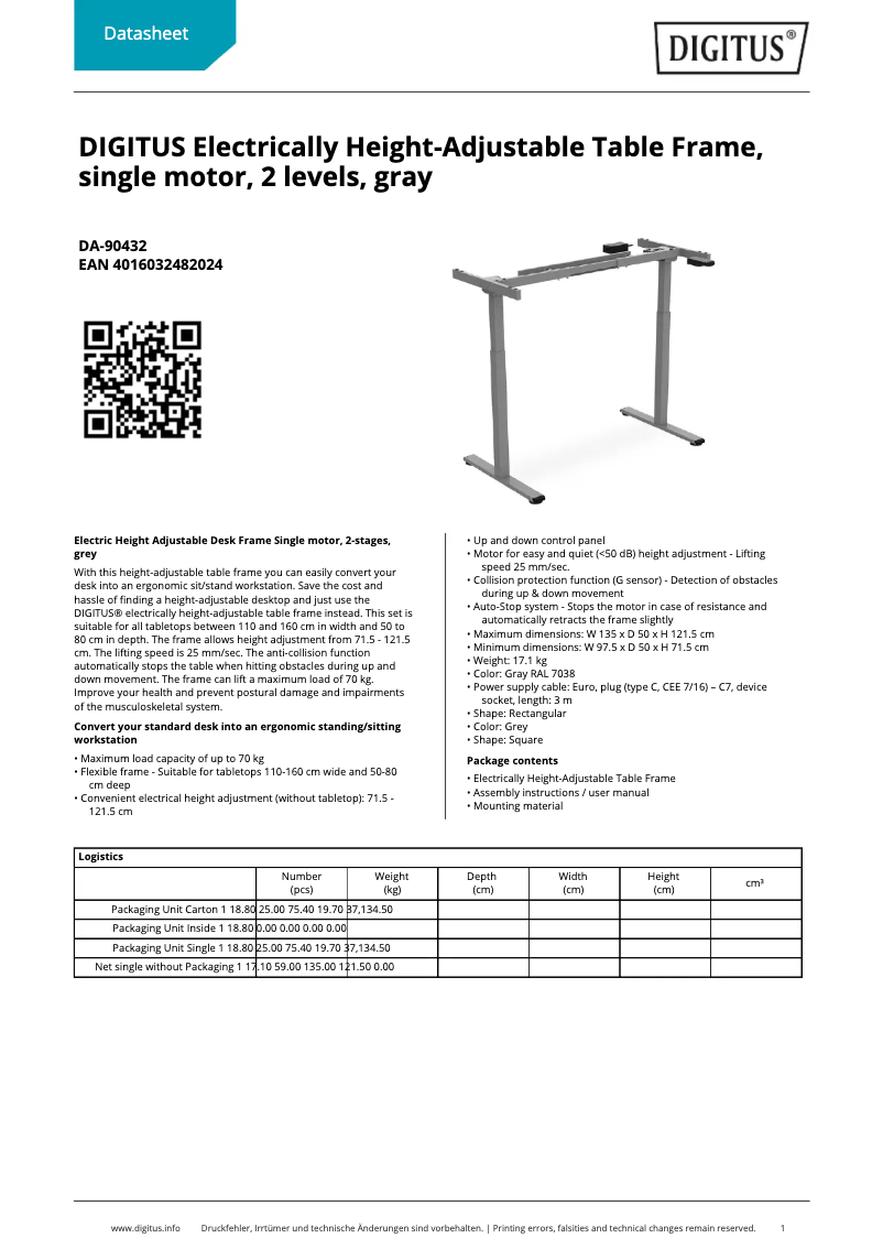 Page 1 of the manual Technical Sheet Digitus DA-90432