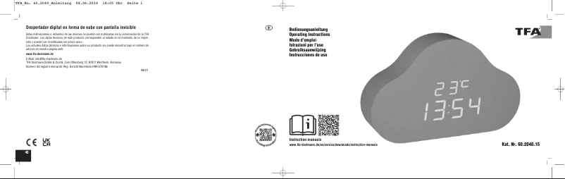 Page 1 of the manual User Manual TFA Clocco Cloud 60.2040.15