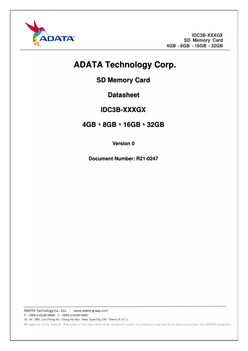Page 1 of the manual User Manual ADATA IDC3B-004GM