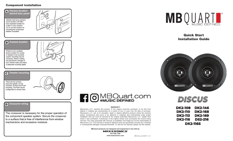 Page 1 of the manual Instruction Manual MB Quart Discus DK2-169