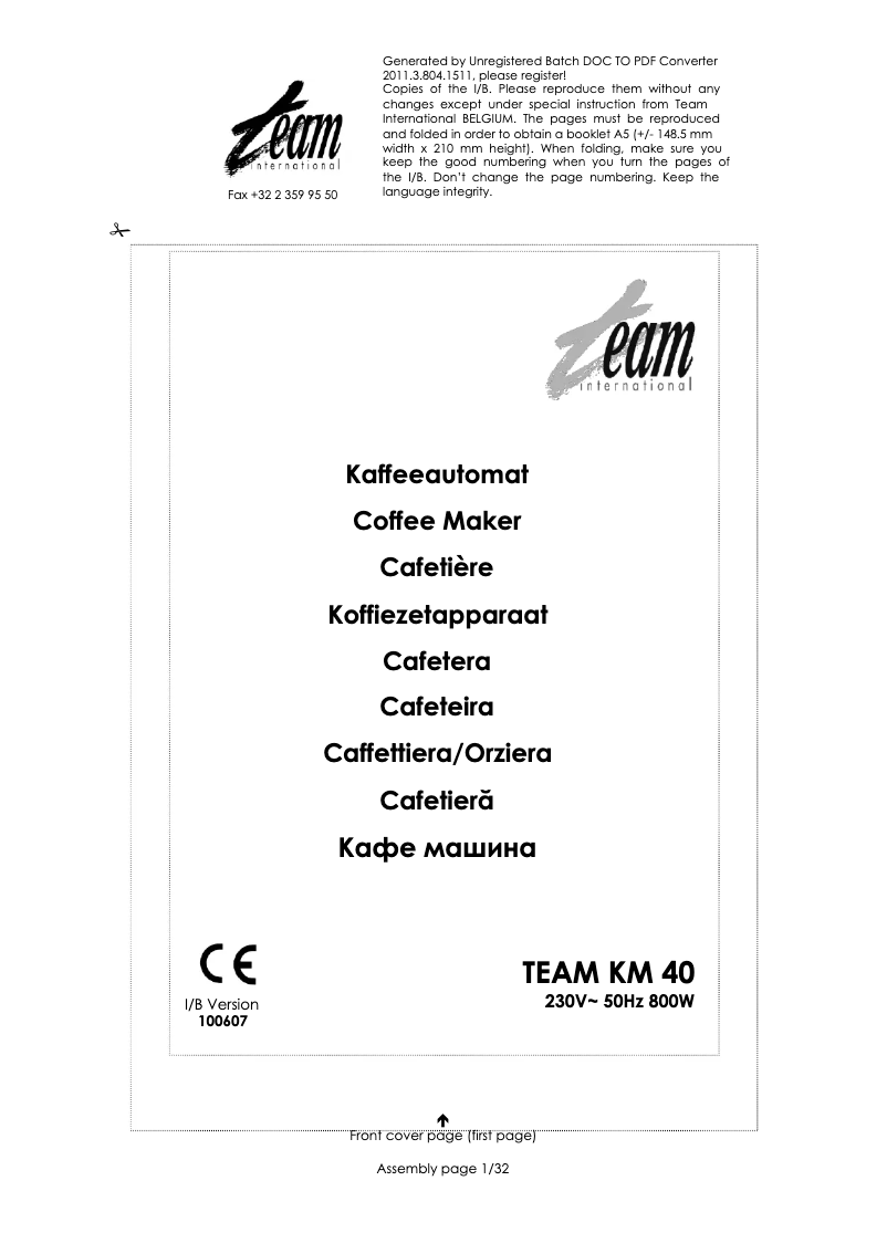 Page 1 of the manual User Manual Team KM 40