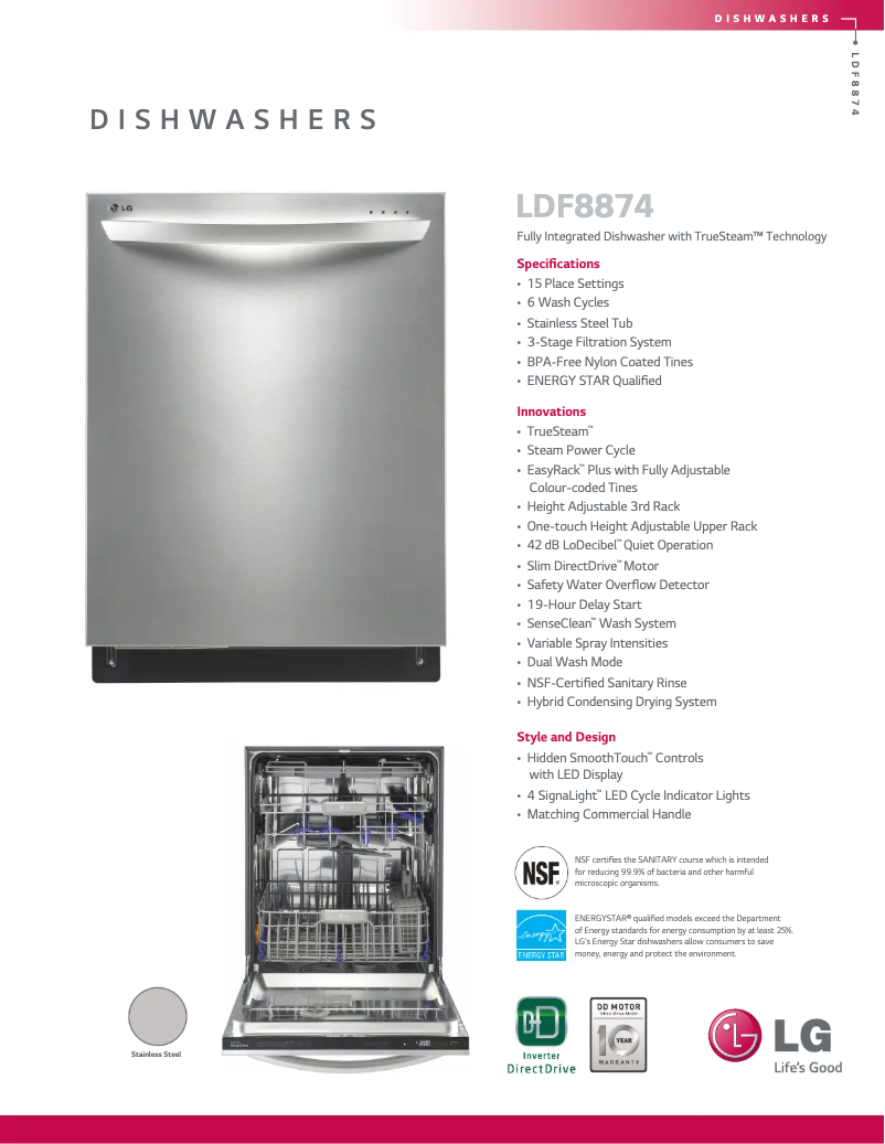 Page 1 of the manual Technical Sheet LG LDF8874ST