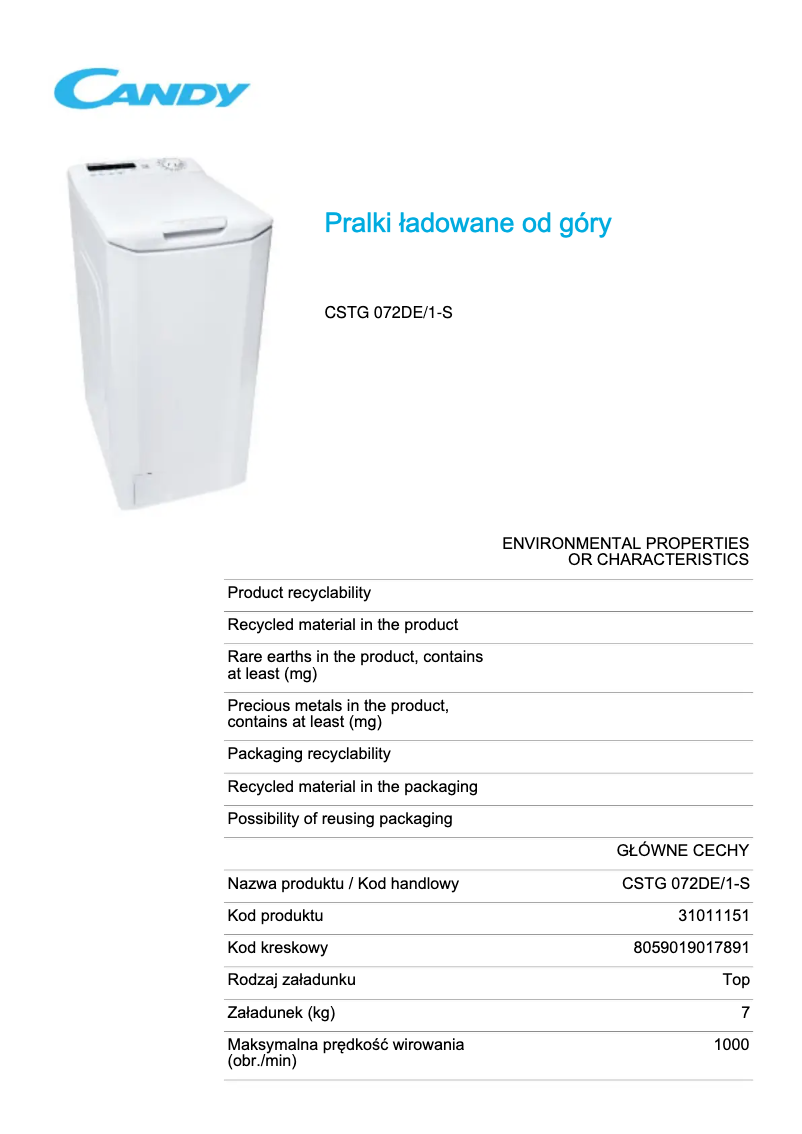 First page image of the manual for CSTG 072DE/1-S