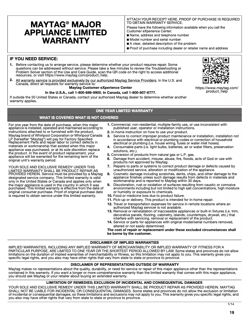 Page 1 of the manual Instruction Manual Maytag MFI2269FR