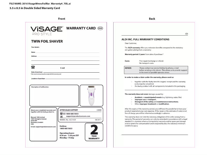 Page 1 of the manual User Manual Visage Women's Twin Foil Shaver 53008
