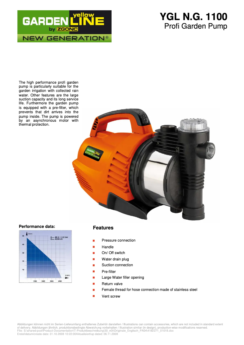 Page 1 of the manual User Manual Yellow Garden Line YGL N.G. 1100