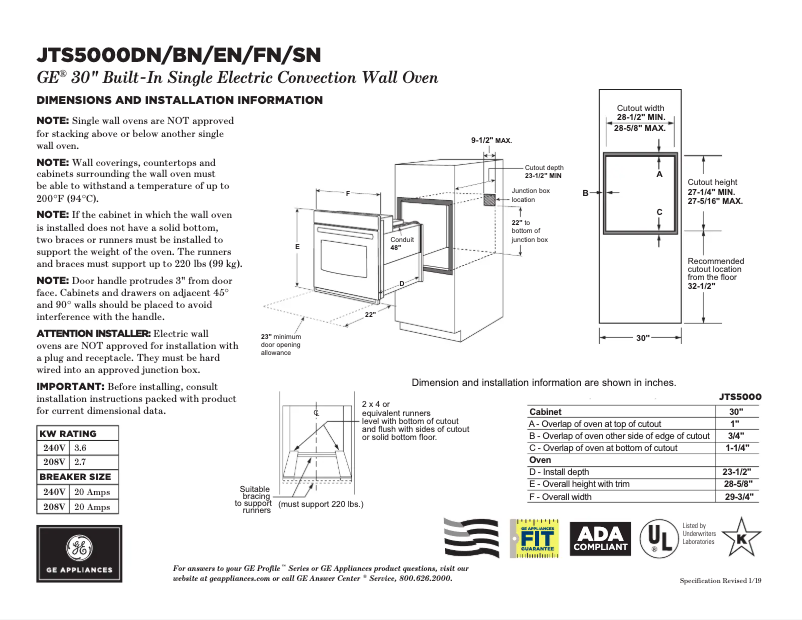 Page 1 of the manual Technical Sheet GE JTS5000ENES