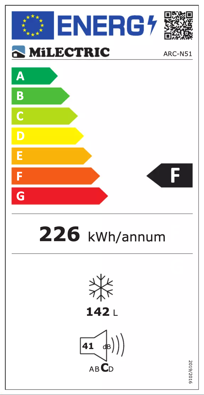 Page 1 of the manual Energy Label Milectric ARC-N51