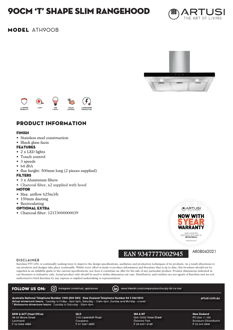 Page 1 of the manual Technical Sheet Artusi ATH900B